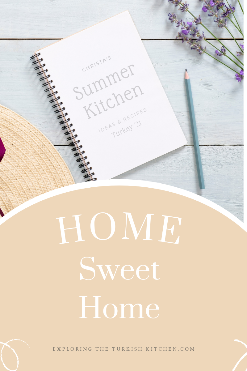 Blog banner. Picture of lavender and note book. Text overlay reads: Home Sweet Home.