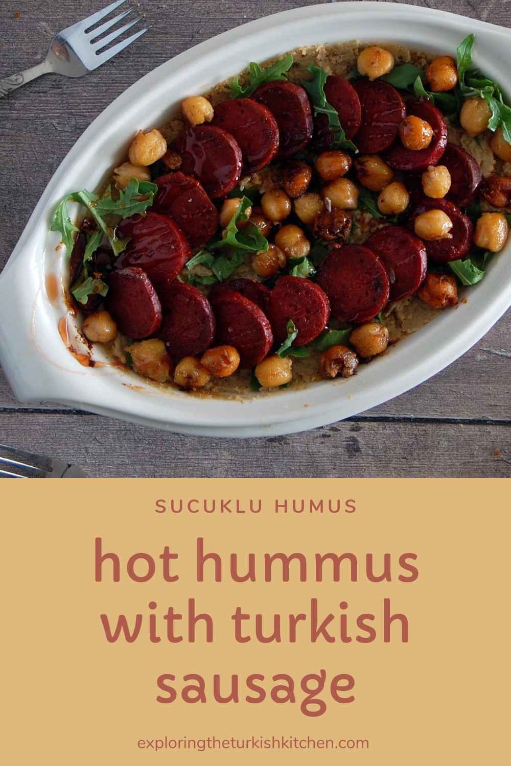 Pinable image for Turkish hot hummus recipe. 