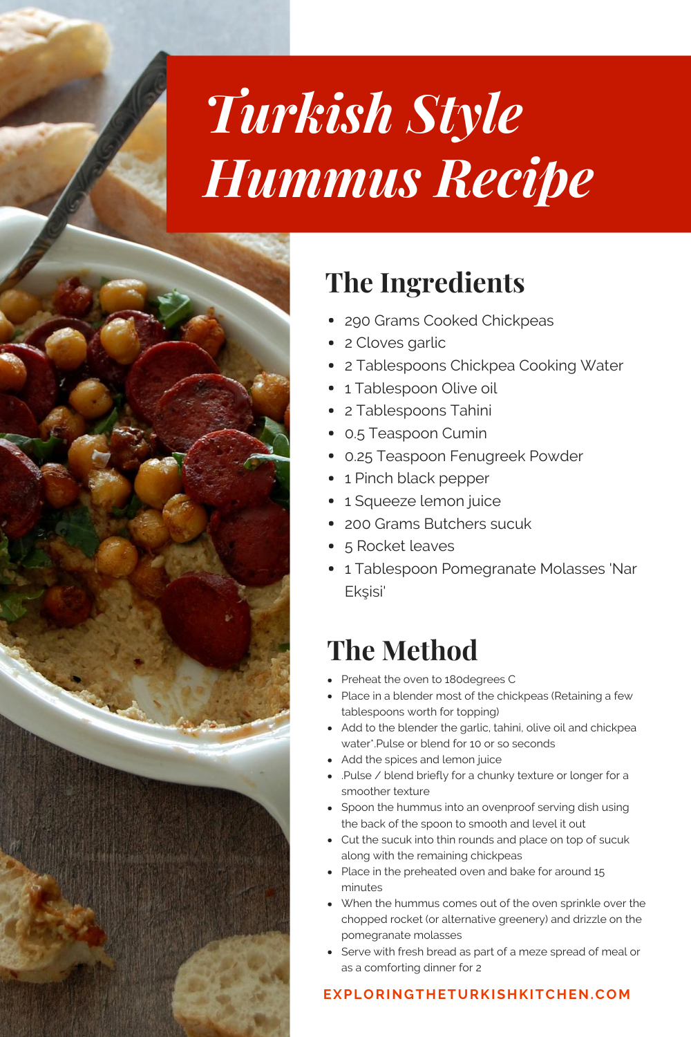 Pinable image for Turkish hot hummus recipe. 
